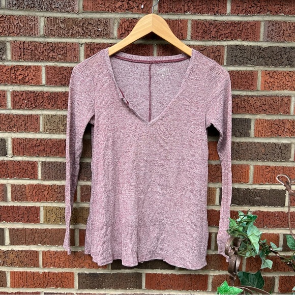 Hollister Tops - Hollister Marled Burgundy V Cut Long Sleeve Top